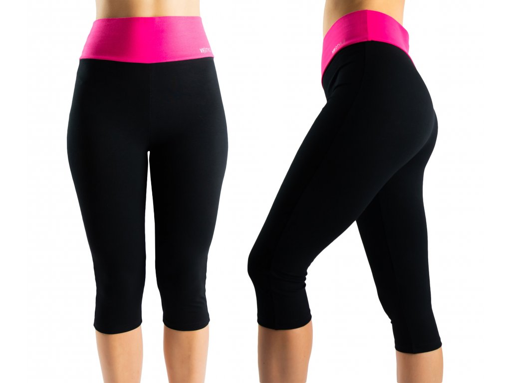 Pamut női capri leggings VFstyle rózsaszín-fekete